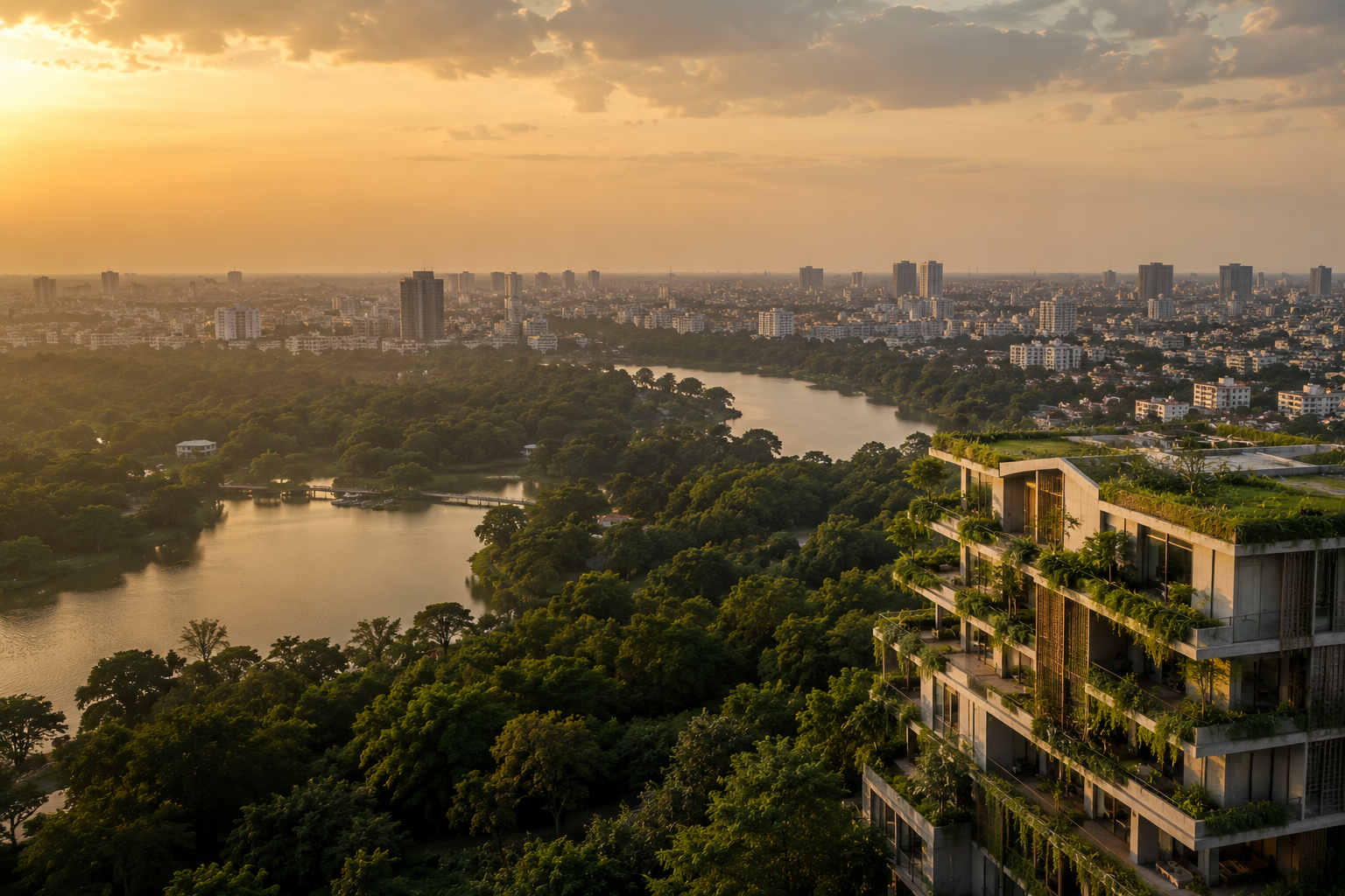 Modern architecture with integrated greenery